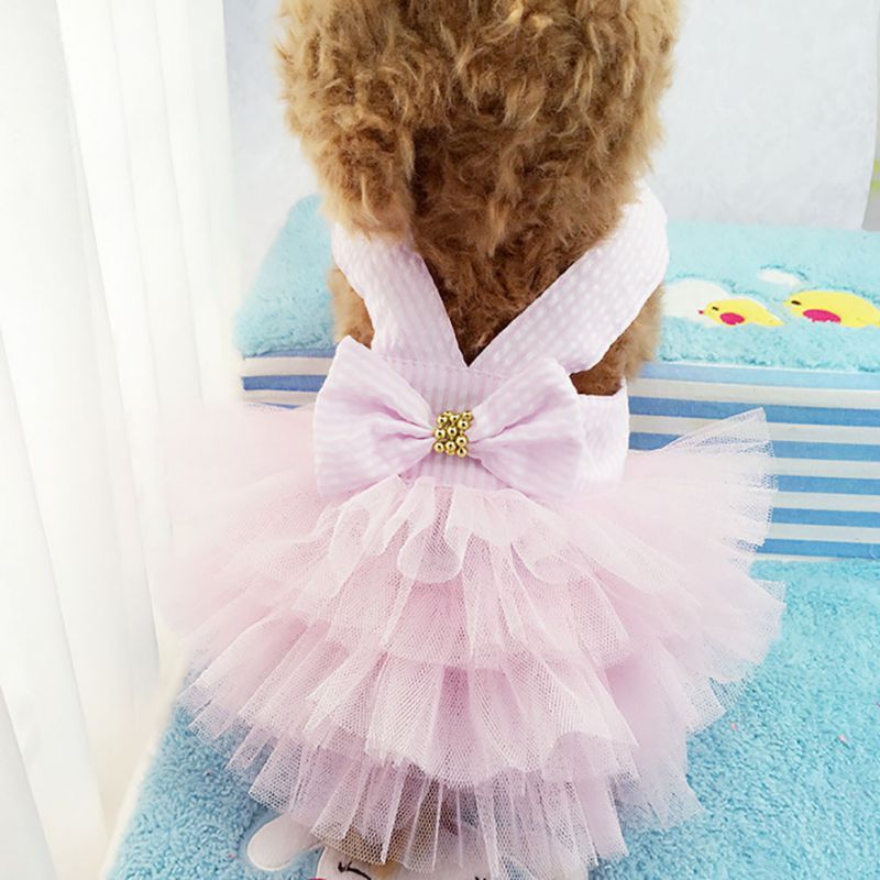 Pet Dog Lace Tulle Tutu Dress Puppy Cat Bow Sequin Skirt Wedding Party